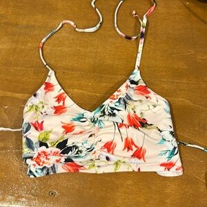 Cupshe BIkini Top Womens Size Small Peach Floral Print Ruched V-Neck Halter